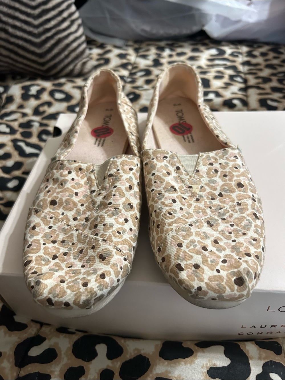 Toms Beige and Brown Leopard-Print Canvas Slip-Ons